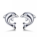 925 Sterling Silver With Cubic Zircoina Hypoallergenic Dolphin Stud Earrings For Girls LSE10