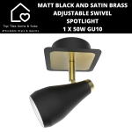 Matt Black And Satin Brass Adjustable Swivel Spotlight - 1 X 50W GU10