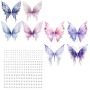 3PIECE - Sparkling Butterfly Temporary Tattoos With Rhinestones -pink & Purple