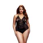 Baci - Black Lace Bodysuit & Bra Slits Red Bow Queen Size