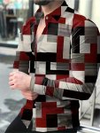 Geometric Print Shirt Men's Casual Button Up Long Sleeve Shirt For Summer Fall Business Beach Resort