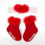 4AKID Smitten Flower Baby Socks With Headband Set - Red