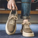 Men's Solid Colour Platform Skateboard Shoes Comfy Non Slip Durable Lace Up Sneakers For Men's Outdoor Activities