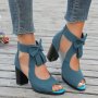 Women's Bow Block Heeled Sandals Fashion Peep Toe Cut-out Back Zipper High Heels Stylish Party Sandals