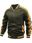 Men's Color Block Graphic Sports Jacket Casual Striped Zip Up Varsity Jacket For Outdoor Fall Winter