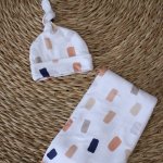 Wrap Set Swaddle Set White With Paint Splotches Beige Navy Grey