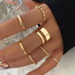 7PCS Hip Hop Style Stacking Rings Minimalist Band + Intertwine Ring + Chain Ring Multi Styles For U To Mix And Match Suitable Fo