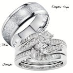 1PC Silvery Couple Ring Men's Stainless Steel Cubic Zirconia Ring Women's Alloy Rings Wedding Engagement Ring