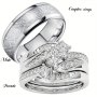 1pc Silvery Couple Ring Men's Stainless Steel Cubic Zirconia Ring Women's Alloy Rings Wedding Engagement Ring