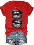 Ladies' Casual Short-sleeved T-Shirt With A Graphic Print Of Lips