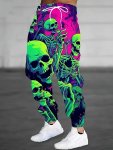 Men's Allover Psychedelic Skull Graphic Drawstring Jogger Pants Elastic Waist Pants Outdoor Activities Trousers
