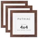 Puthiac 4X4 Solid Oak Wood Picture Frame Fits 3X3 With Mat Or 4X4 Without Mat Wall Or Tabletop Display With Stand Plexi Front 3