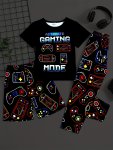 3 Pcs Boy's Summer Game Console Print Short Sleeve T-shirts & Shorts & Pants Pajama Set Comfortable & Skin-friendly Style Pajama