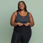 Plus Size Joy & Ash Keyhole Crop Top Stripe - Black & White