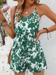 Floral Print V Neck Romper Jumpsuit Elegant Backless Spaghetti Strap High Waist Cami Romper Jumpsuit Women's Clothing