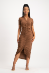 Bell A Short Sleeve Ruched Midi Dress - Pinecone - S