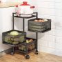 Multi Purpose Trolley Storage Organizer And Kitchen Accessories Items For Kitchen Storage Rack Square Design Fruits & Vegetable Onion Cutlery Matt Black 5 Layer Drawer