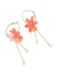 Goldair Gold Orange Flower & Pearl Chain Hoop Earrings