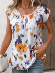 Floral Print Ruched T-Shirt Casual Short Sleeve Crew Neck Top For Spring & Summer Women's Clothing