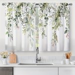 2PCS Watercolor Green Sage Pattern Curtain Panels Blackout Privacy Window Drapes Set Rod Pocket Window Treatments For Bedroom Li