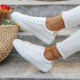 Women's Casual Plaid White Flats - Lightweight Lace-Up Sneakers With Soft Fabric Lining & TPU Sole