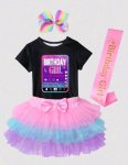 Black 4 Psc Happy Birthday Outfit