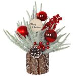 Demiuko Christmas Decorations MINI Christmas Trees Tabletop Artificial MINI Christmas Tree Decorations With Pine Cones Red Berri