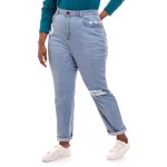 High Waist Distressed Mom Jeans - Light Wash