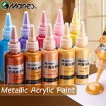 Marie's Metallic Acrylic Paint Pearlescent Rich Shiny Pigments With Portable Bottle For Flash Golden Slivery For Diy Art Paintin