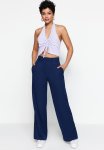 Wide Leg Woven Trousers - Blue