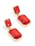 Goldair Gold Red Diamante Rectangle Drop Earrings