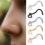 5pcs Mini Love Heart S-Shaped Nose Stud Nail Ring Set Minimalist Stainless Steel Rod Nose Piercing Jewelry Decoration