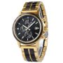 Classic Gold Stainless Steel And Ebony Wood Chronograph Watch For Men