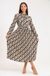 Rosa Abstract Printed Long Sleeve Midaxi Ruffle Dress