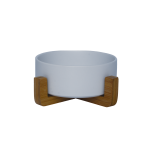 Raised Ceramic Bowl With Bamboo Stand - White - Pet Bowls - Medium