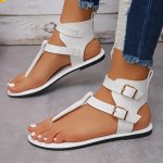 Women's Solid Color Thong Sandals Buckle Belts Soft Sole Lightweight Casual Shoes Non-slip Summer Beach Shoes