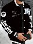 New York Series Men's Casual Fleece Baseball Jacket - 100% Polyester Knit Fabric Slight Stretch Alphabets Pattern Regular Fit Fall/Winter Jacket With Baseball Collar Style
