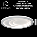 White Metal LED Ceiling Fitting With Remote Control - 50W LED - 400MM