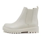 Soda Pilot Women Lug Sole Low Heel Chelsea Fashion Ankle Bootie W double Elastic Gore Bone Pu Us_footwear_size_system Adult Wo