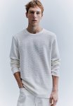 Relaxed Fit Textured Long-sleeved Top - Cream