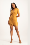 Kylie Button Up Ruched Dress - Brown Sugar - S
