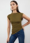 Draped Detailed Asymmetrical Knitted Blouse - Khaki