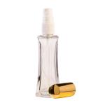 25ML Clear Glass Square Base Waisted Perfume Bottle With White Spray & Gold Cap 18 410