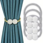 4PCS Magnetic Curtain Tiebacks Faux Pearl Ball Decorative Home Curtain Buckle Curtain Rope Straps For Holding Curtains & Drapes