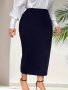 Plus Size Solid Color Skirt Elegant Bodycon Split Hem Mid Calf Skirt For Spring & Summer Women's Plus Sizeclothing