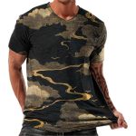 Short Sleeve Tops For Men Trendy Casual V Neck Fitted T Shirt Vintage Abstract Art Cloud Print Basic Tees Lightweight Comfy Gym