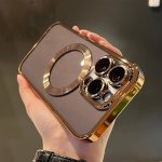 Luxury Plating Magnetic Wireless Charging Transparent Phone Case For 11 12 13 14 15 Pro Max Plus Clear Tpu Shockproof With Lens