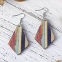 1PAIR Men's Retro Striped Geometric Drop Earrings Vintage Wooden Earrings Holiday Gifts