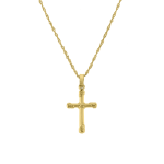 Yellow Gold & Sterling Silver Rope Cross On Chain