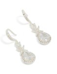 Silver Plated Cubic Zirconia Vine Fish Hook Drop Earrings